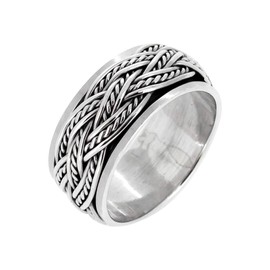 Treasure Bay MENS 10MM Wide Celtic Knot Braid 925 Sterling Silver Spinner/Spinning/Spin Band Ring Meditation Stress Relief Ring - Available in Sizes: R - Z (P)