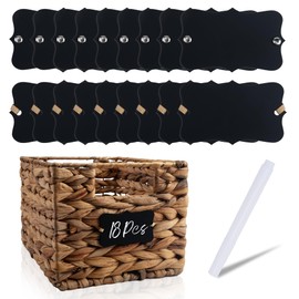 Temlum 18 Pcs Acrylic Basket Labels, Storage Tags with Chalk Marker Removable Label for Wire, Wicker, Woven Baskets & Pantry Storage (Wavy Shape 01, Black)