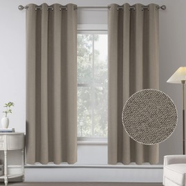 Taupe Absolutely Blackout Textured Linen Look Curtain Draperies for Bedroom - Energy Saving Thermal Insulated Anti-Rust Grommet Curtains for Living Room (2 Panels,W 52 x L 63 Inch Length)