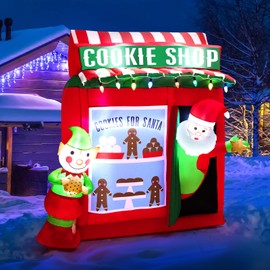Tangkula 6.5 FT Christmas Inflatable Santa Claus, Lighted Self Inflating Xmas Decoration w/Cookie Shop, Gingerbread Man, Colorful Lights, Outdoor Blow up Holiday Decor for Yard, Lawn, Garden, Party