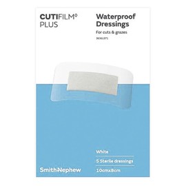 Cutifilm Plus Waterproof Wound Plaster Dressings, 10 cm x 8 cm Size, White (Pack of 5)