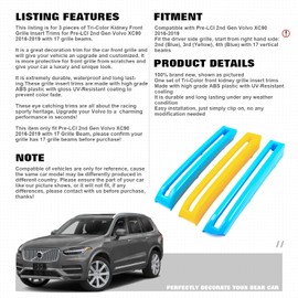 x xotic tech Sweden Flag Color Tri Grille Insert Trims Strips, Front Center Kidney Grilles Compatible with Volvo XC90 Pre-LCI 2nd Gen 2016-2019 (17 Beams)