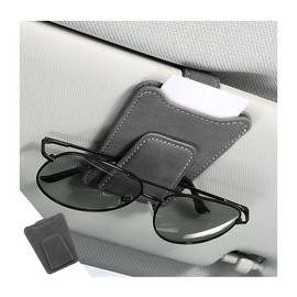 Sunglasses Holder for Car Sun Visor, Magnetic Leather Glasses Hanger Clip, Eyeglass and Ticket Card Storage Mount, Auto Interior Accessories Universal for Vehicle SUV Truck (Gray)