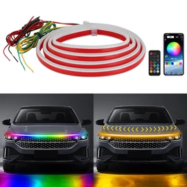 Car LED Hood Light Strip, 70 Inch 12V RGB APP Control Flexible Waterproof Daytime Running Lights with Turn Signal, Universal Bonnet Gap Glow Decoration Accessories for Cars, SUVs, Trucks