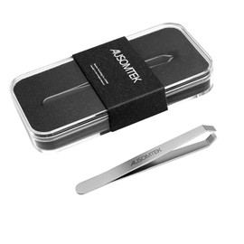 AUSOMTEK Beard Tweezers, White Hair Plucking Tweezers, Stainless Steel, Fine Hair Removal Tweezers, Eyebrows Shaping Tool, 5mm Tip, Clear Box 1Pack
