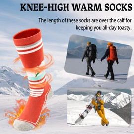DECOVICI Ski Socks for Women and Men, Knee High Winter Thermal Thick Socks for Cold Weather, High Performance Warm Socks for Boots Snowboarding Hiking Riding 1 pair(7-10,Dark Orange)