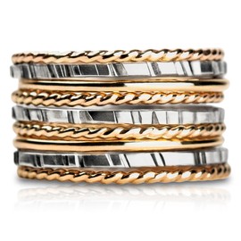 The Rowe Stack | Set of 9 Gold and Silver Mixed Metal Stacking Rings | USA Sizes 4-12 (10)