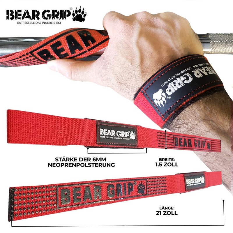 BEAR GRIP Straps - Premium Neoprene Padded, Double Stitched Heavy