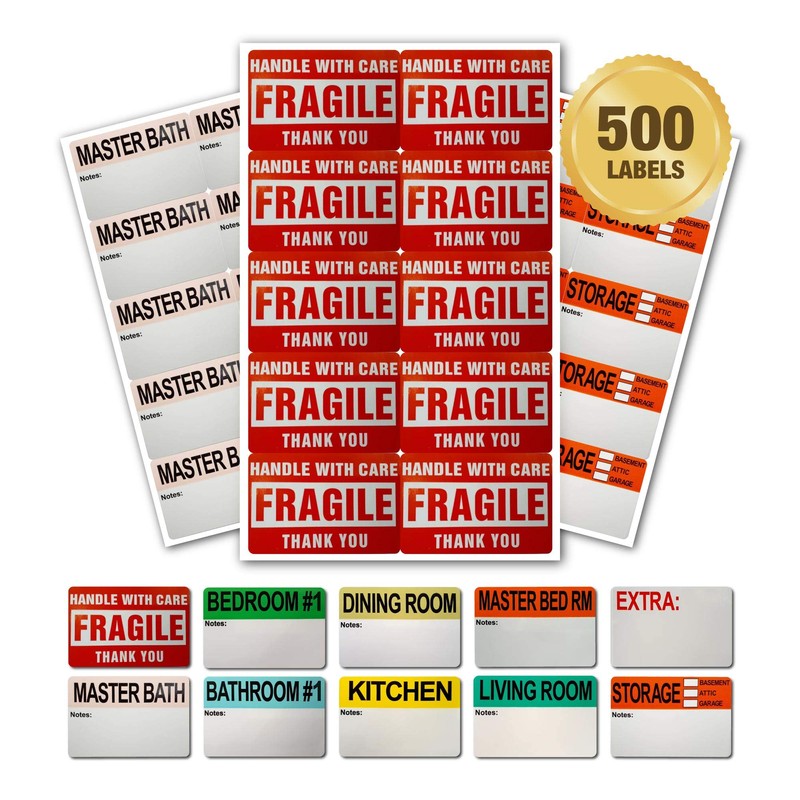 500 Moving Home Box Labels (50 Stickers Each) for Removals