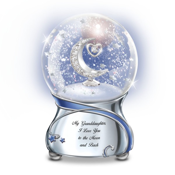 Granddaughter, I Love You To The Moon' Musical Glitter Globe Filled with glitter that swirls around a crescent moon by The Bradford Exchange