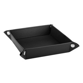 Luxspire Valet tray, PU Leather Tray, Catchall Tray, Men Women Jewelry Key Tray, Desk Storage Plate for Key Coin Phone Jewelry Wallet, Small Size - Black