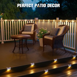 APONUO Solar Deck Lights 24 Pcs, Outdoor Waterproof Led Solar Fence Lamp for Patio, Stairs, Garden Pathway, Steps and Fences (Warm White)