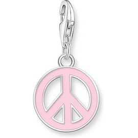 THOMAS SABO 925 Sterling Silver Pink Enamel Peace Sign Charm, Sterling Silver, Cubic Zirconia