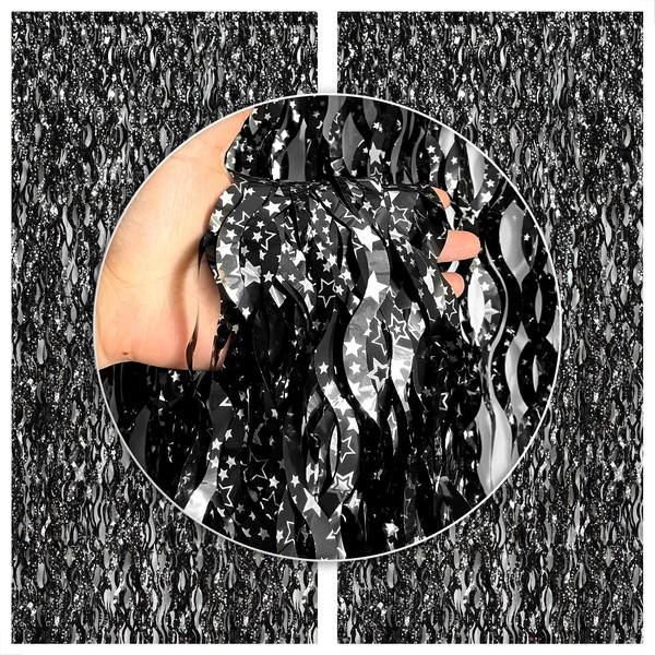 KatchOn, XtraLarge Wave Black Backdrop Curtain - 3.2x6.5 Feet, Pack