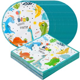 Dinosaur Birthday Party Plates and Napkins - 40 Pcs Dinosaur Party Decorations Supplies Watercolor Disposable Plates Napkins Tableware Set