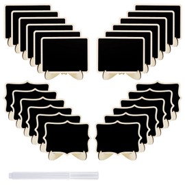 JEFURE Pack of 24 Small Chalkboards with Stand, Small Board for Buffet Signs, Price Tags Stands, Table Cards, Blackboard for Labelling, Wedding Place Cards with Chalk Marker