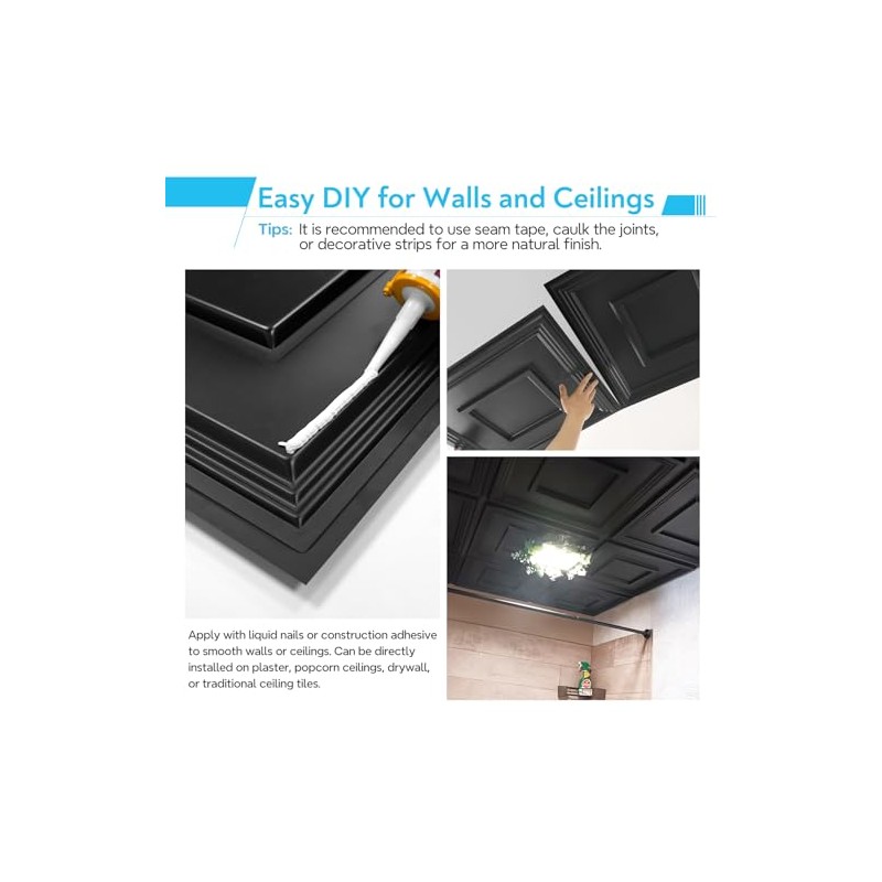 STICKGOO Black Drop Ceiling Tile 2ft x 2ft, Ceiling Panel