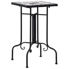 ZJMTOCYU Elegant Mosaic Side Table for Outdoor Spaces, Gardens and Terraces, Durable Ceramic Top with Iron Frame, Black and White Design