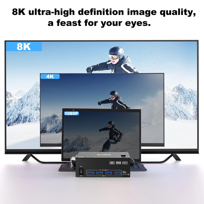 2HDMI+Displayport KVM Switch 3 Monitors 2 Computers 8K@60Hz 4K@144Hz,KVM Swtiches