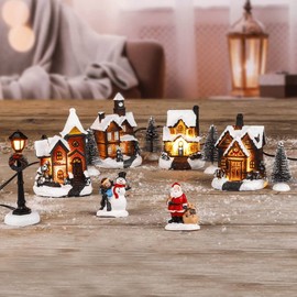 Haushalt International Christmas City with Snow Decoration Christmas Village LED Light Houses 3D Christmas Scene Decoration Christmas