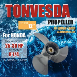 OEM Upgrade Aluminum Outboard Boat Propeller for Honda Engines 9 1/4x12 10 Spline Tooth 25-30 HP,RH