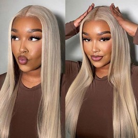 CIYOO Transparent Lace Ombre Ash Blonde Highlight Wig 13X4 Lace Front Wigs Human Hair Straight Milk Tea Ash Brown with Honey Blonde Highlight Lace Frontal Wig Human Hair Pre Plucked For Woman - Length: 24 Inches