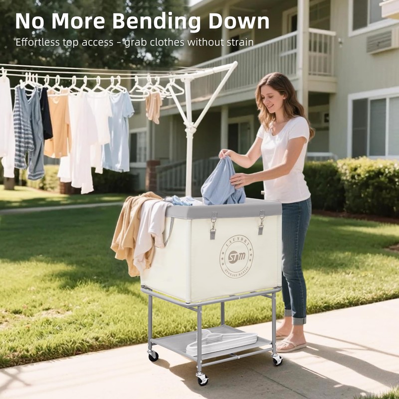 STORAGE MANIAC Rolling Laundry Cart with Storage Shelf, Heavy Duty