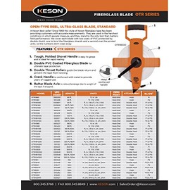 Keson OTR1810300 Open Reel Fiberglass Tape Measure Reel with Double Hook (Graduation: ft., in, 1/8 & ft., 1/10, 1/100), 300-Foot