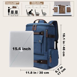 DoIove 15.6 inch Canvas Laptop Backpack for Men Women, Casual Daypack for Work, Camping, Hiking, Multi Functional Vintage Travel Rucksack, Unisex Blue