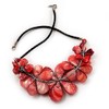 Avalaya Brick Red Shell-Composite Black Faux Leather Cord Stunning Necklace/