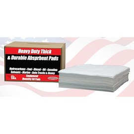 Hardline Products USA Heavy-Duty Thick & Durable Spill Absorbent Pads. Hydrocarbons, Fuel, Diesel, Oil, Gasoline, Solvents, Marine, Auto, Trucks & Heavy Equipment
