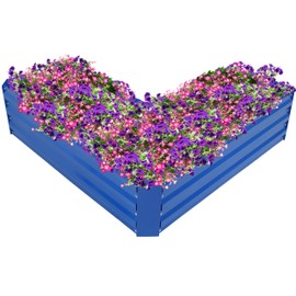 Sunnydaze 47.25" W Galvanized Steel L-Shaped Raised Garden Bed - for Vegetables and Plants - 67.3 Gal Soil Capacity - Blue