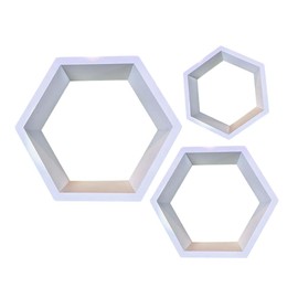 hadaaya Hexagon Shaped Floating Shelf - Set of 3 for Home Décor (Hexagonal White)