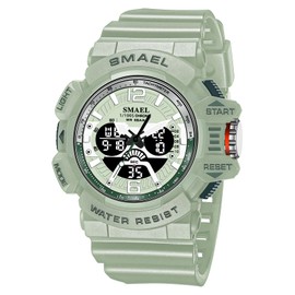 Boosns Mens Watch, Sport Digital Military Waterproof Watches LED Outdoor Dual Time Fitness Watches (Green)