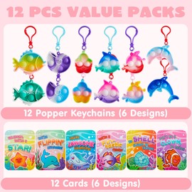 JOYIN 12 Packs Valentine's Day Card with Sea Animal Bubble Pop Keychain, Pop Fidget Toys Stress Relief Handle Toy for Kids Valentine's Classroom Exchange Prizes, Valentine's Party Favors