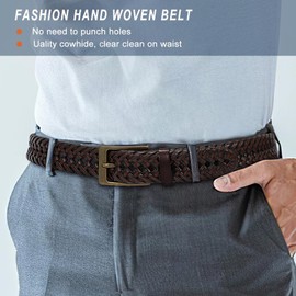 BELTROAD Braided Leather Belt for Men Casual Jeans Golf, Hand Braided Belts Men's Leather Birthday Christmas Gift Brown Belt for Wasit 38"-42"