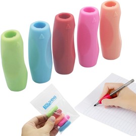 TAOSHENG Silicone Pen Grips Set, Pure Color Pencil Grips Ambidextrous Writing Aid for Children Adults, Flexable Soft Comfortable Corrective Finger Tool for Students, 5 Pack