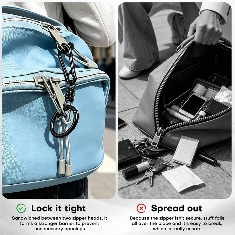 10-Pack Zipper Clips Anti Theft, Double Opening Spring Carabiner Locks