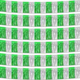 6 Pack 10 Feet Silver Green Wave Foil Fringe Garland Metallic Tinsel Streamers Banner Wall Hanging Curtain Backdrop for Parade Floats, Mother's Day, Easter, Wedding, Birthday Party Decoration