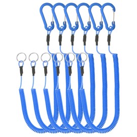 PATIKIL 6pcs Retractable Spring Coil Straps, 6" Spiral Stretchy Safety Lanyard Cord with Aluminium Clip and Key Ring for Fishing Kayak Climbing Boating Pliers, Blue