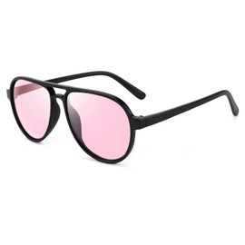 YuJian Retro Square Aviator Sunglasses Womens Mens 70s Retro Trendy Double Bridge Sun Glasse YJ3025, Black/Pink