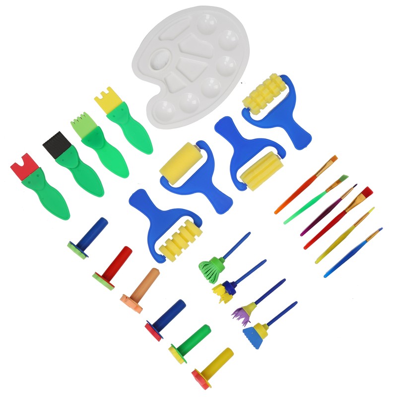 25Pcs Sponge Paint Brush Set Stamp Palette Kit Kids Graffiti