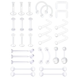 MODRSA 20g Clear Nose Studs and Rings for Work, Surgery - Plastic Septum Retainer, Cartilage Earrings, 16g Belly Button Rings