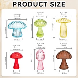 Modern Mushroom Vases Set of 6 – Colorful Glass Propagation Vases for Plants, Mini Hydroponic Terrarium, Cute Home & Office Decor Gift for Plant Lovers