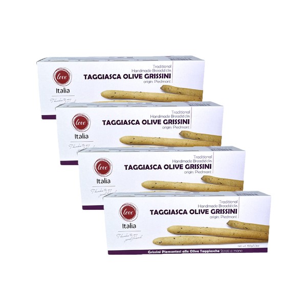 Traditional Taggiasca Olives Italian Breadsticks (4x150g) - Handmade Olive Grissini produced in Piedmont