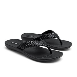 OKABASHI Women's Baha Flip Flop (Black, ML) | Contoured Footbed w/Arch Support for All-Day Comfort | Slip-Resistant & Waterproof | Sustainably Made in The USA