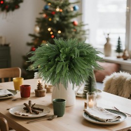 DR.DUDU 16 Pack Norfolk Pine Stems - 18" Real Touch Artificial Christmas Greenery Stems for Vase Fillers, Fake Pine Branches Christmas Decorations for Indoor Home, Table Centerpieces and Xmas Décor