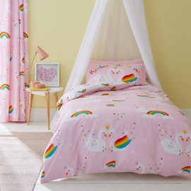 Catherine Lansfield Rainbow Swan Easy Care Single Duvet Set Pink