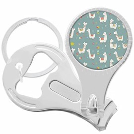 Cute Llama Pattern on Blue Nail Clippers Plus Bottle Opener Keychain