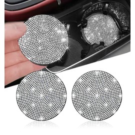 NBTEPEM 2pcs Bling Car Cup Holder Coaster, 2.75 inch Anti-Slip Shockproof Universal Fashion Coasters Insert Crystal Rhinestone Automotive Interior Accessories for Women (2 pcs, White)